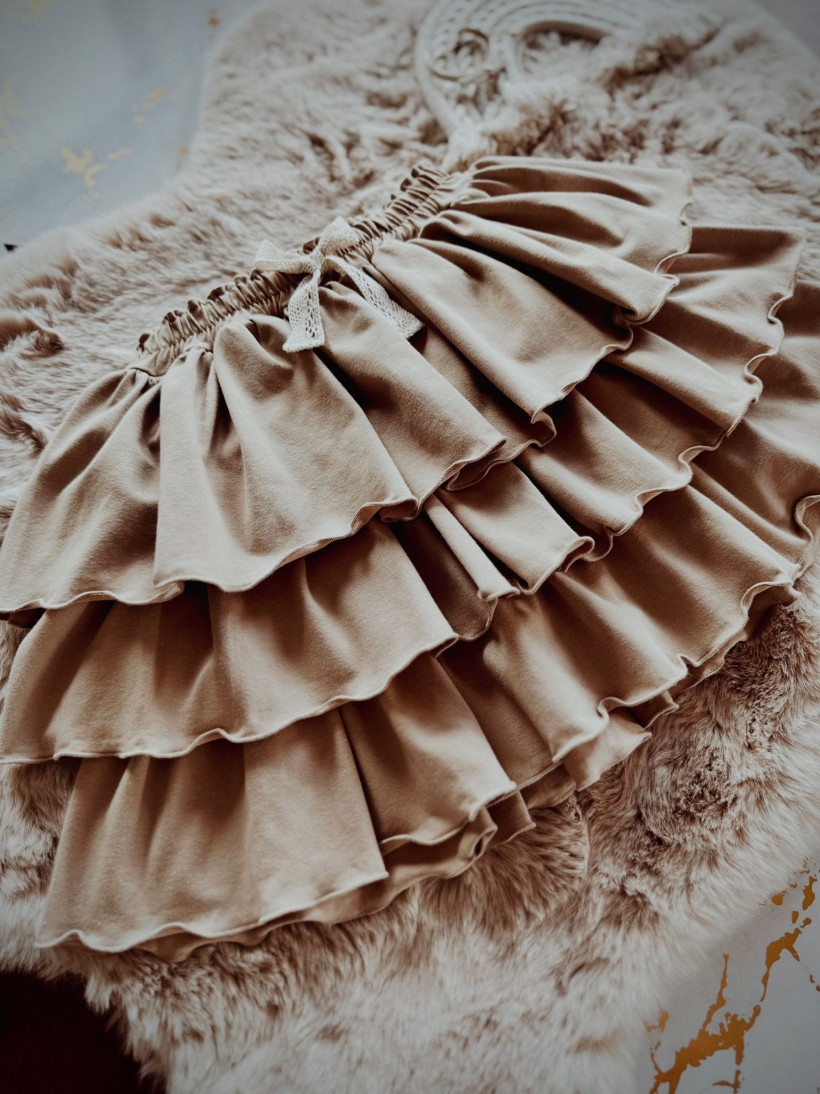 SPÓDNICA TRZY FALBANY BEŻOWA MAKBA