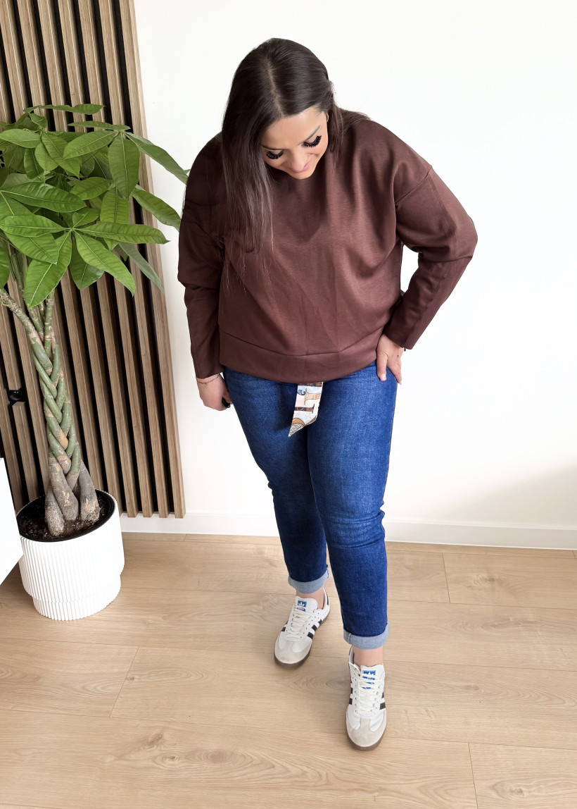 Spodnie z paseczkiem CIEMNY JEANS 