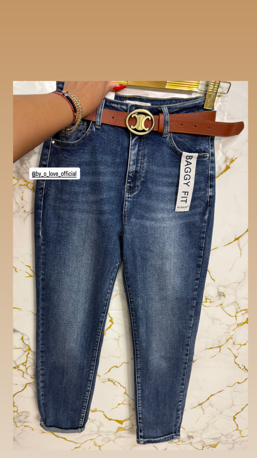 Spodnie Jeans Mom Fit granat pasek Celinka 