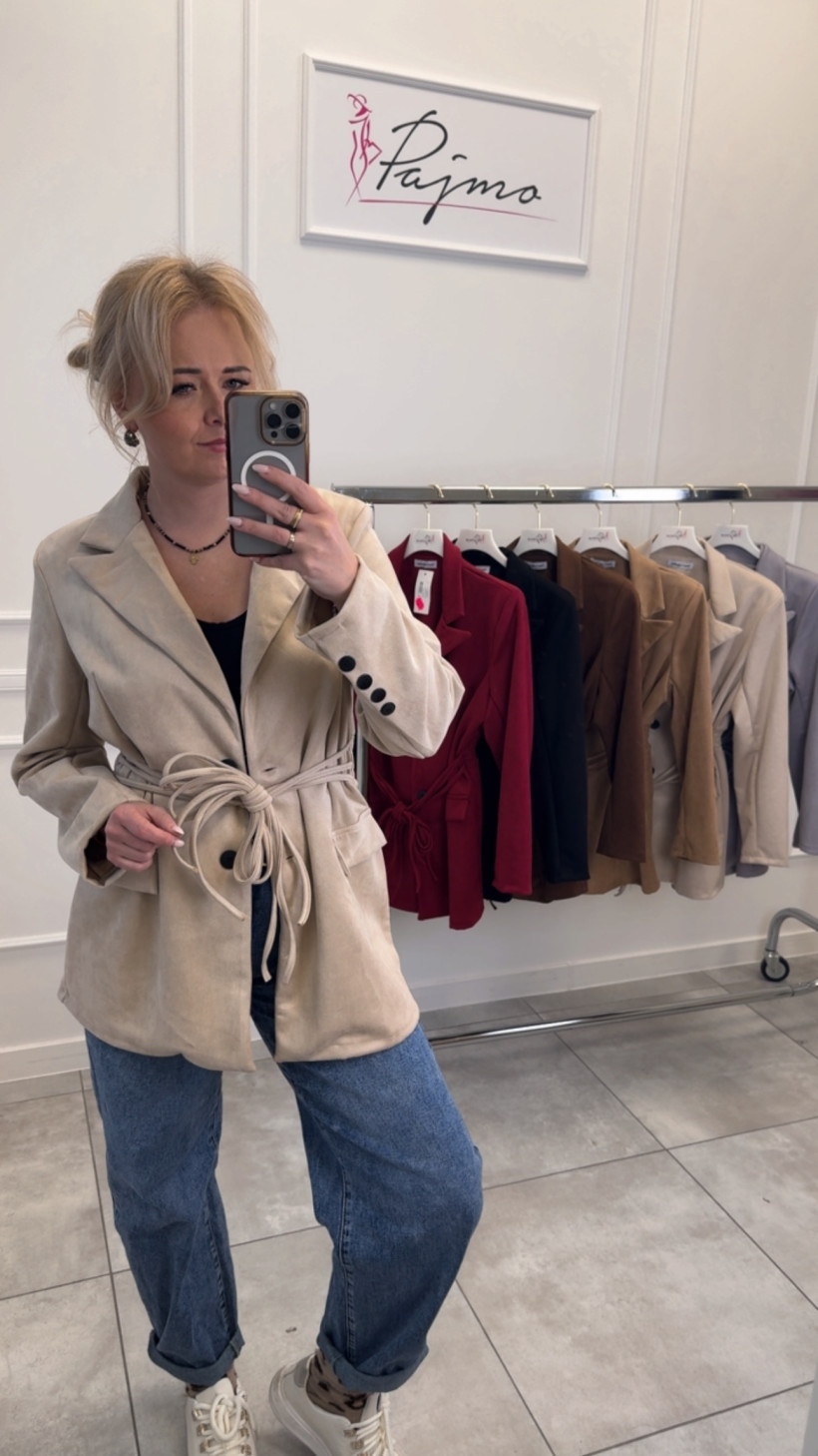 Płaszczyk zamszowy guziki i wiązanie 13216