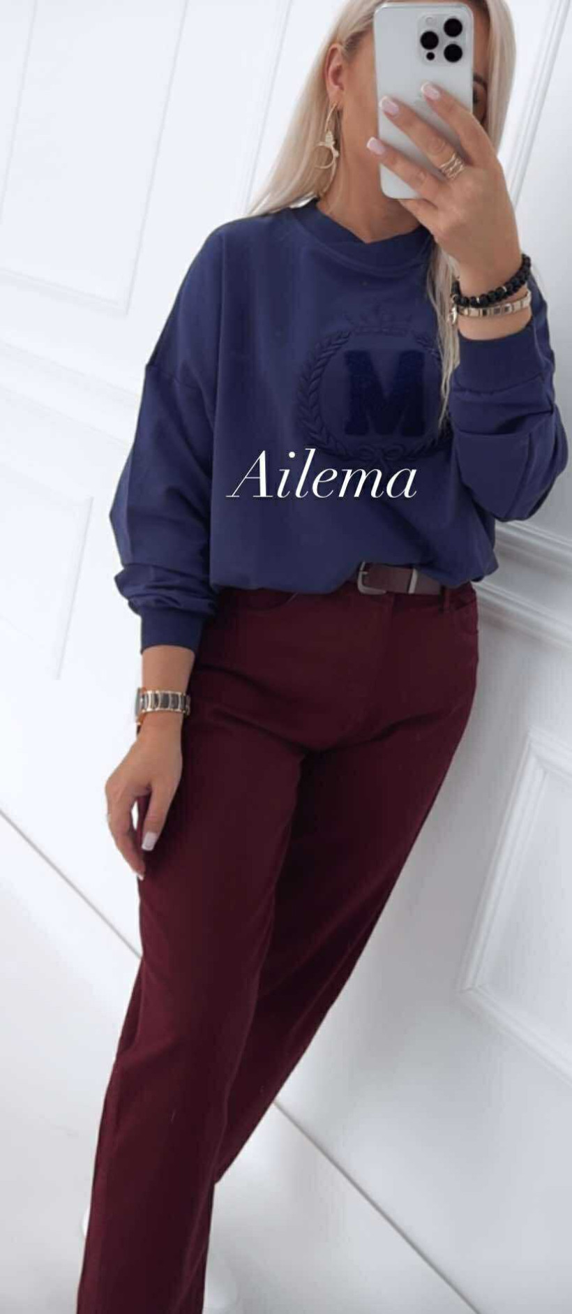 Jeansy M.Sara BG1053 bordo z paskiem