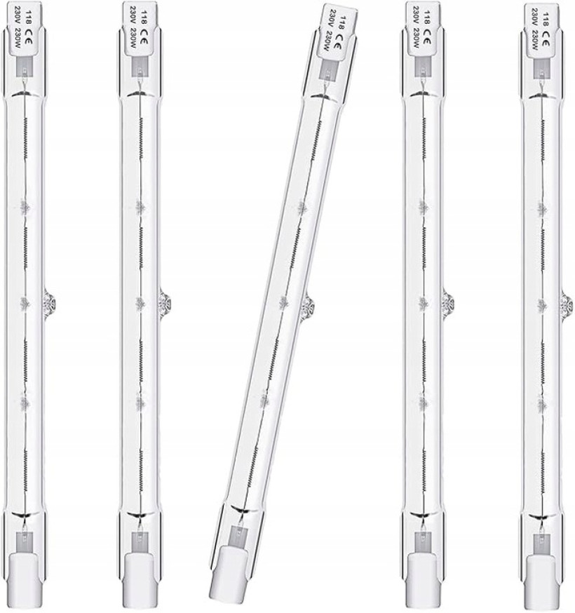 Queeplo 5 sztuk żarówek halogenowych R7S 230W 230V ściemnialne ciepłe białe, pręt halogenowy R7S 118mm
