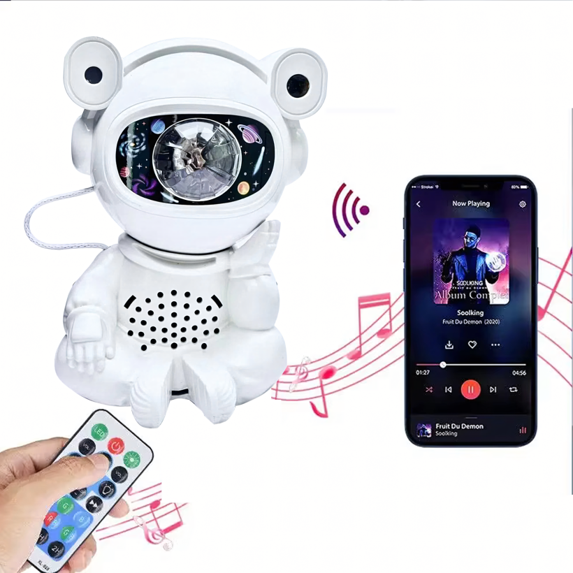 Projektor Gwiazd Astronauta – Lampka Nocna z Pilotem, Głośnikiem Bluetooth i Zasilaniem USB, 6 Trybów Światła