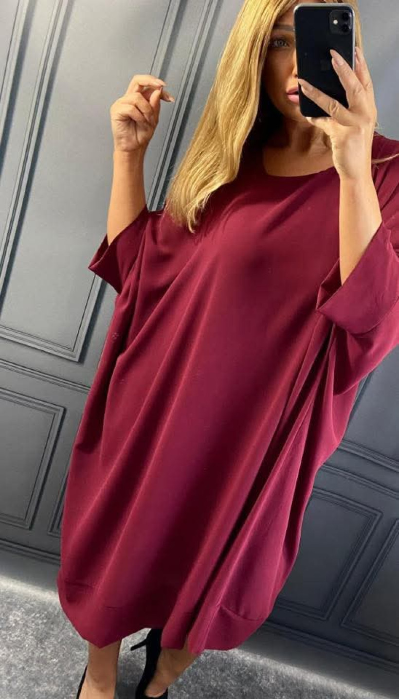 A9334 Sukienka oversize szyfon z podszewką BORDO (1)