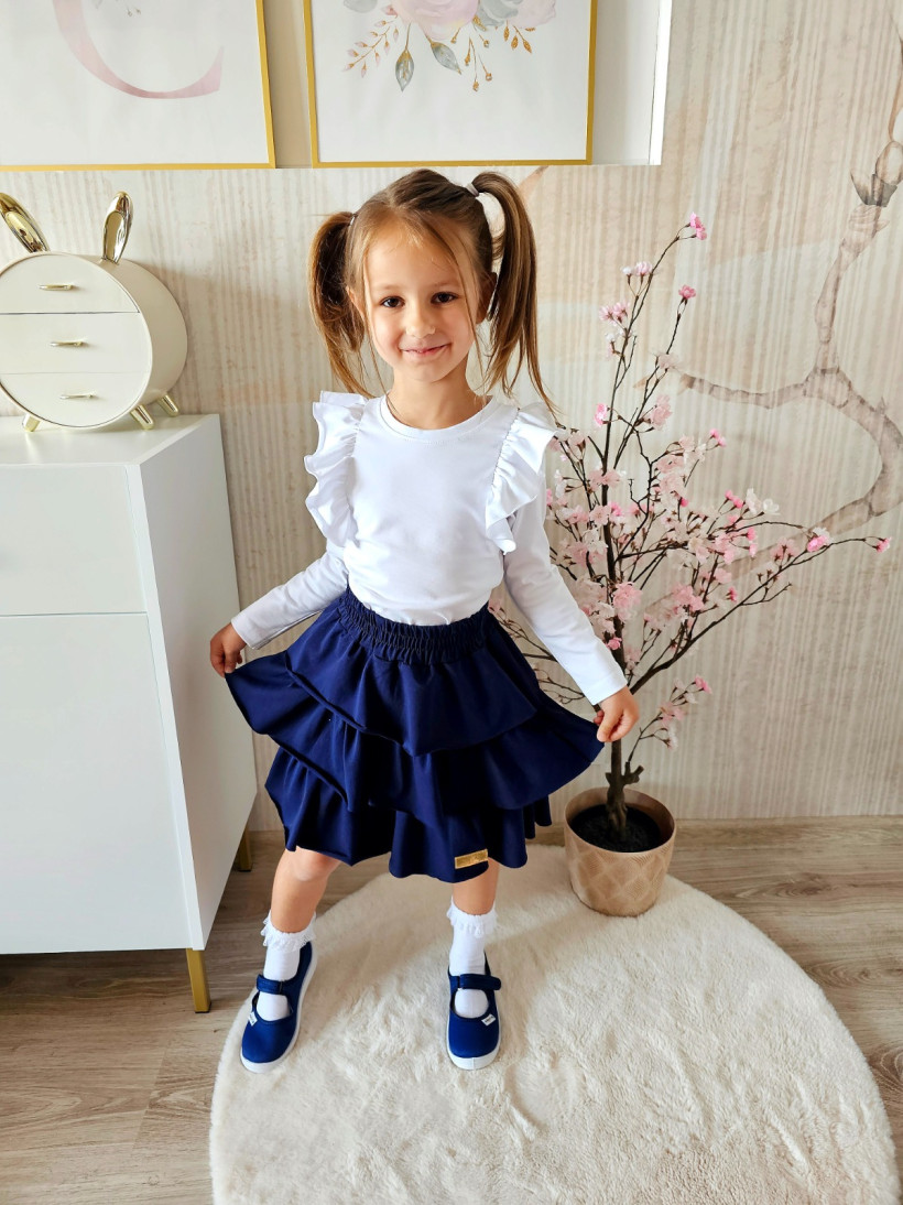 KOKPLET BIAŁA BLUZKA +GRANATOWA SPÓDNICA STAR KIDS