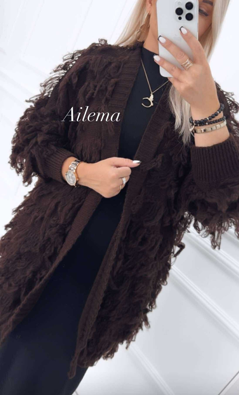 WYPRZEDAŻ Narzutka kk13 z frędzlami i ściągaczem na rękawach