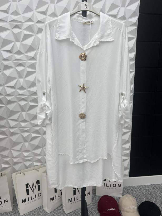 Koszula muszelki dłuższa biała WYPRZEDAŻ