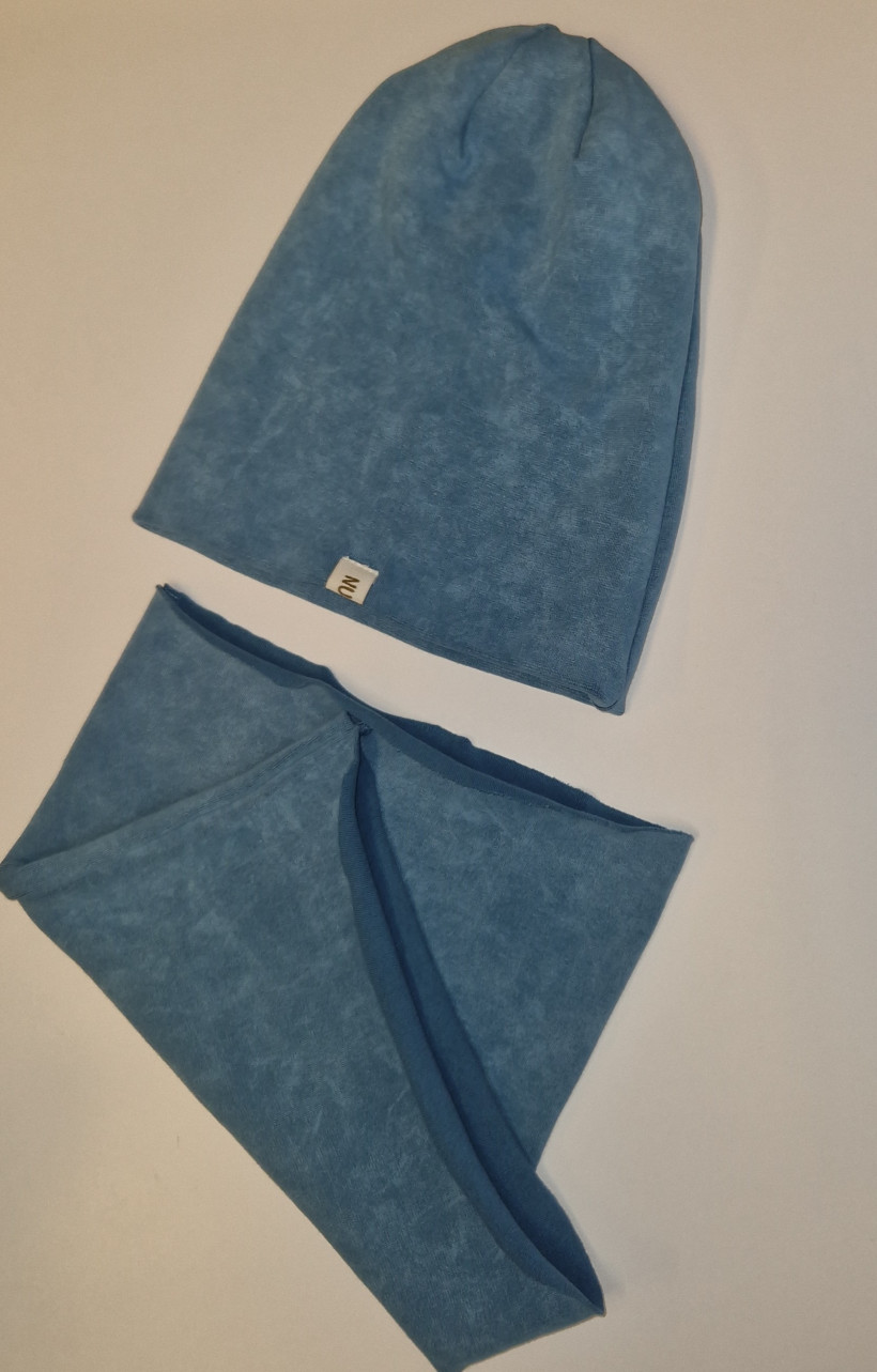 CZAPKA + KOMIN DEKATYZOWANE NIEBIESKI ROZMIAR UNIWERSALNY NUNU