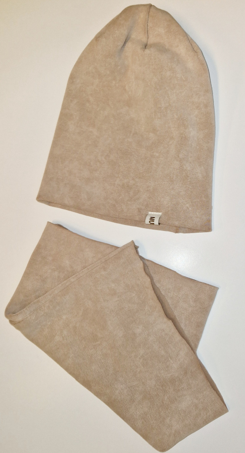 CZAPKA + KOMIN  DEKATYZOWANE BEŻOWY ROZMIAR UNIWERSALNY NUNU  