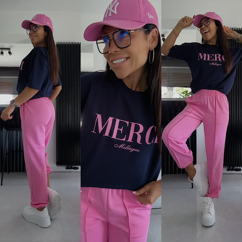 T-shirt Bawełniany Merci Millagro Granatowy