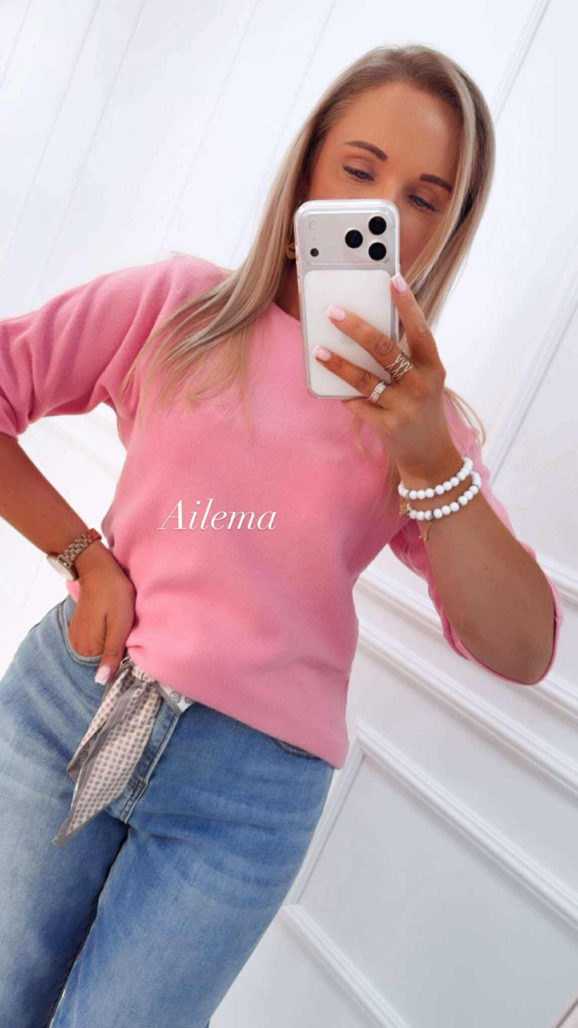 Sweterek krótki rękaw T-6535 okrągły dokolt