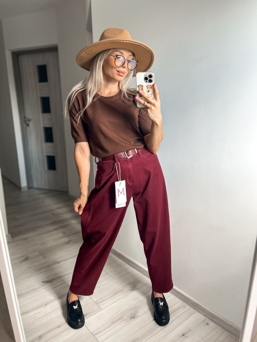 Spodnie Ballon bordo BG1053 pasek 