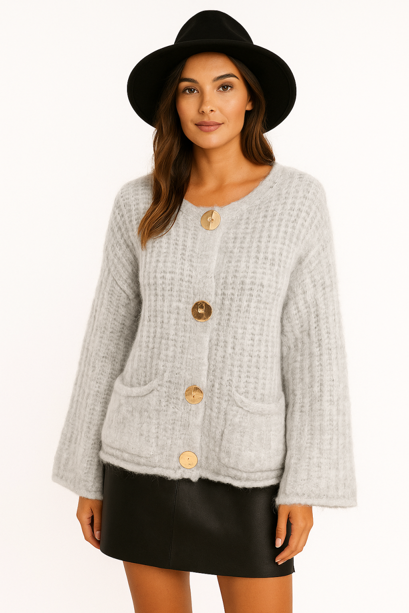 SWETER ZŁOTE GUZIKI KIESZENIE