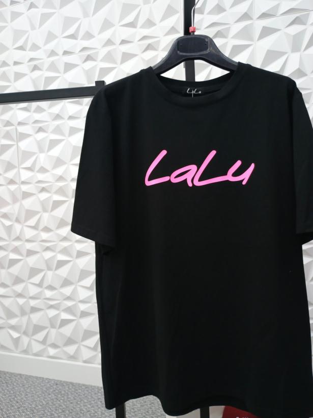 T-shirt Lalu czarne z różowym logo