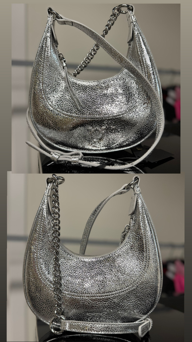 Srebrna torebka Pinko Brioche Hobo Mini