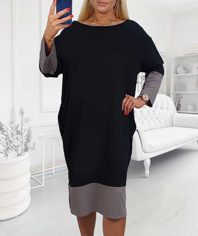Elegancka Sukienka Czarny/Latte Plus Size