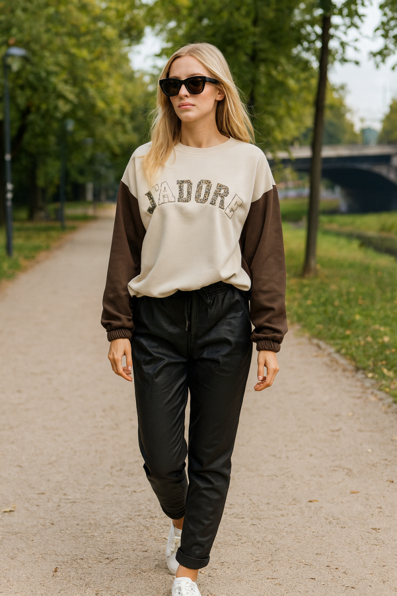 BLUZA NAPIS PANTERKA DWUKOLOROWA
