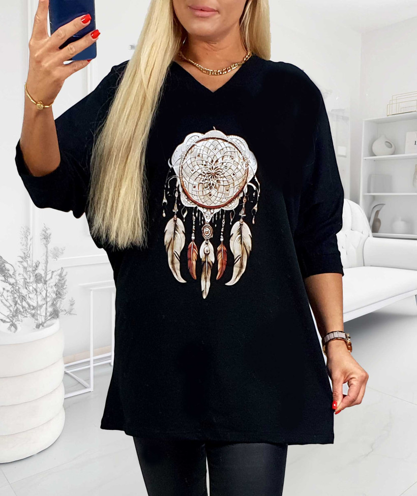 Tunika Bawełniana Plus Size Łapacz - czarny