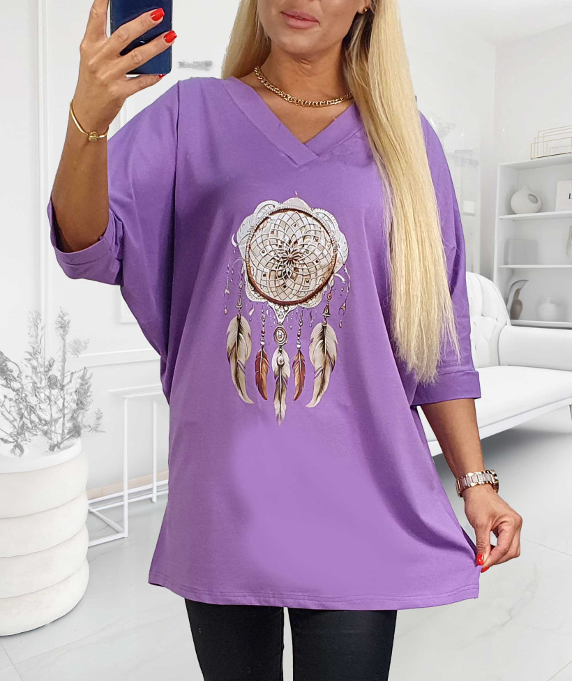Tunika Bawełniana Plus Size Łapacz - lila