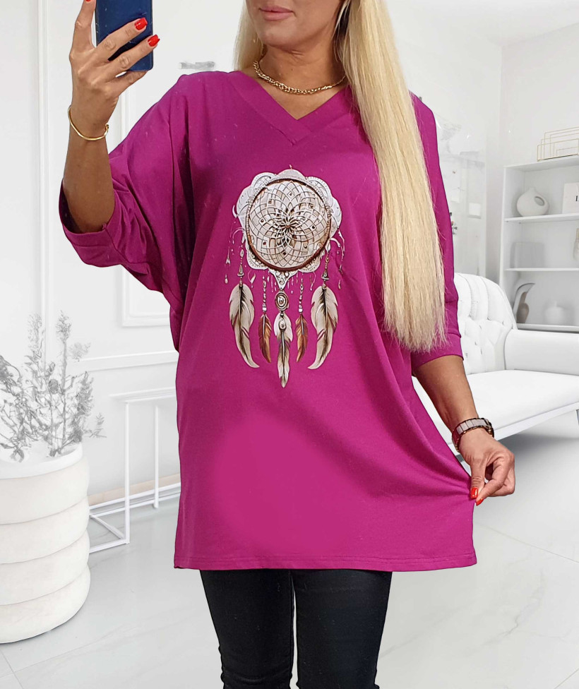 Tunika Bawełniana Plus Size Łapacz - amarant