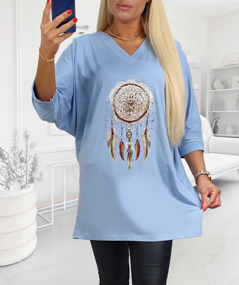 Tunika Bawełniana Plus Size Łapacz - błękit