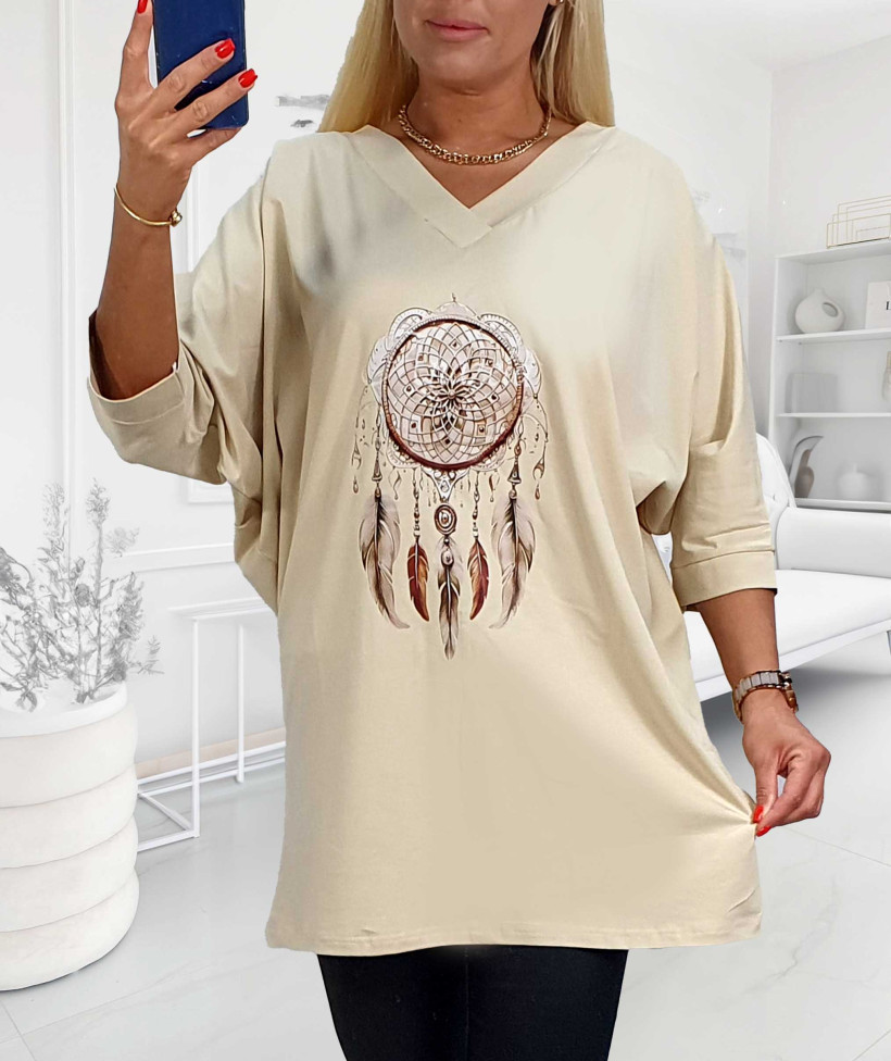 Tunika Bawełniana Plus Size Łapacz - ecru