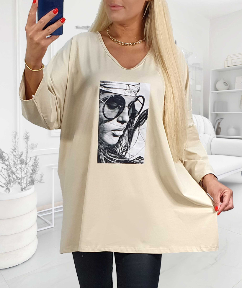 Tunika Bawełniana Plus size GIRL - ecru