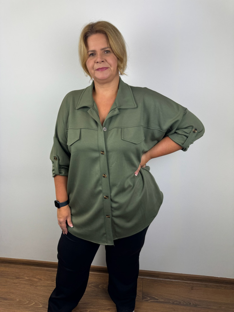 Italia nr.IV - Koszula jednokolorowa masełko na guziki - wł. - 27739 // 27738 - oliwka