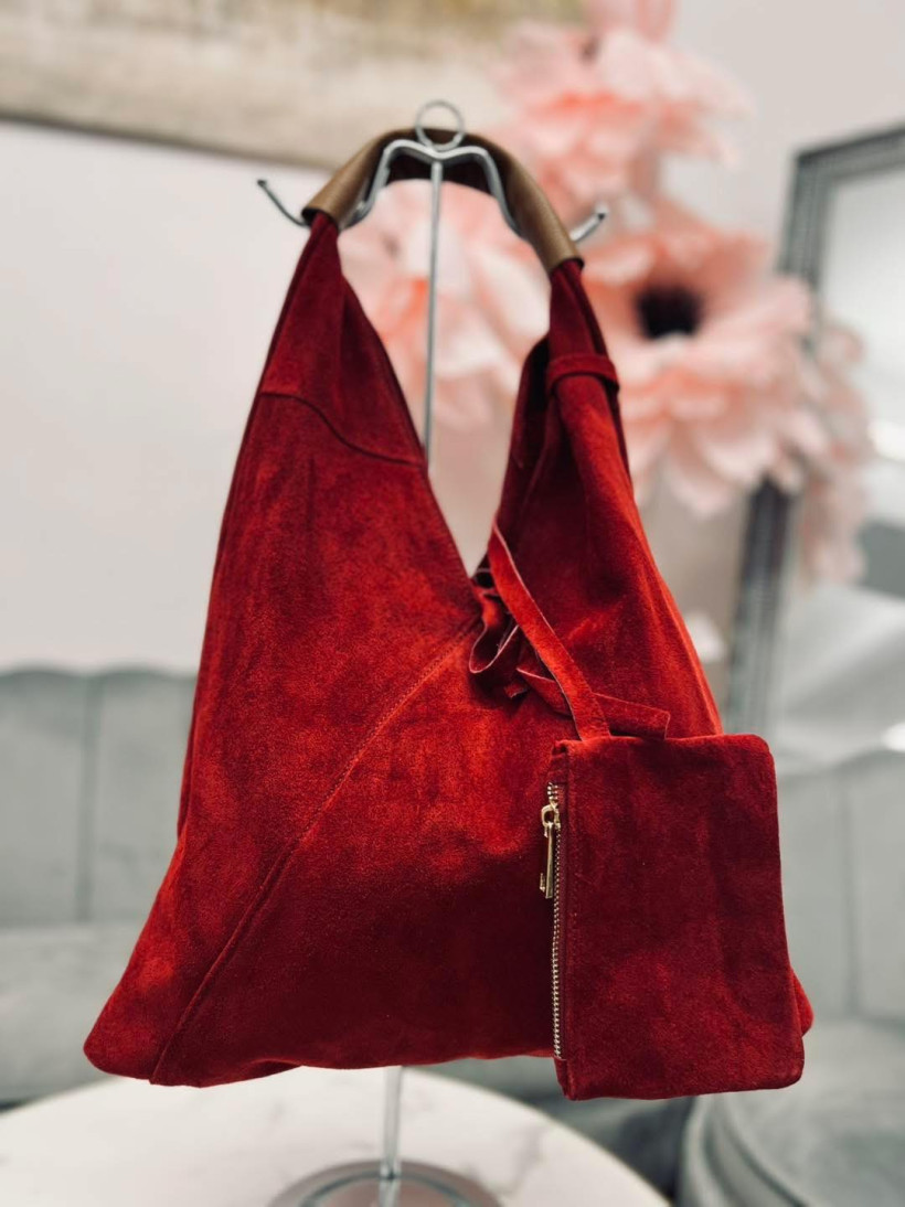 Torebka skórzana zamszowa