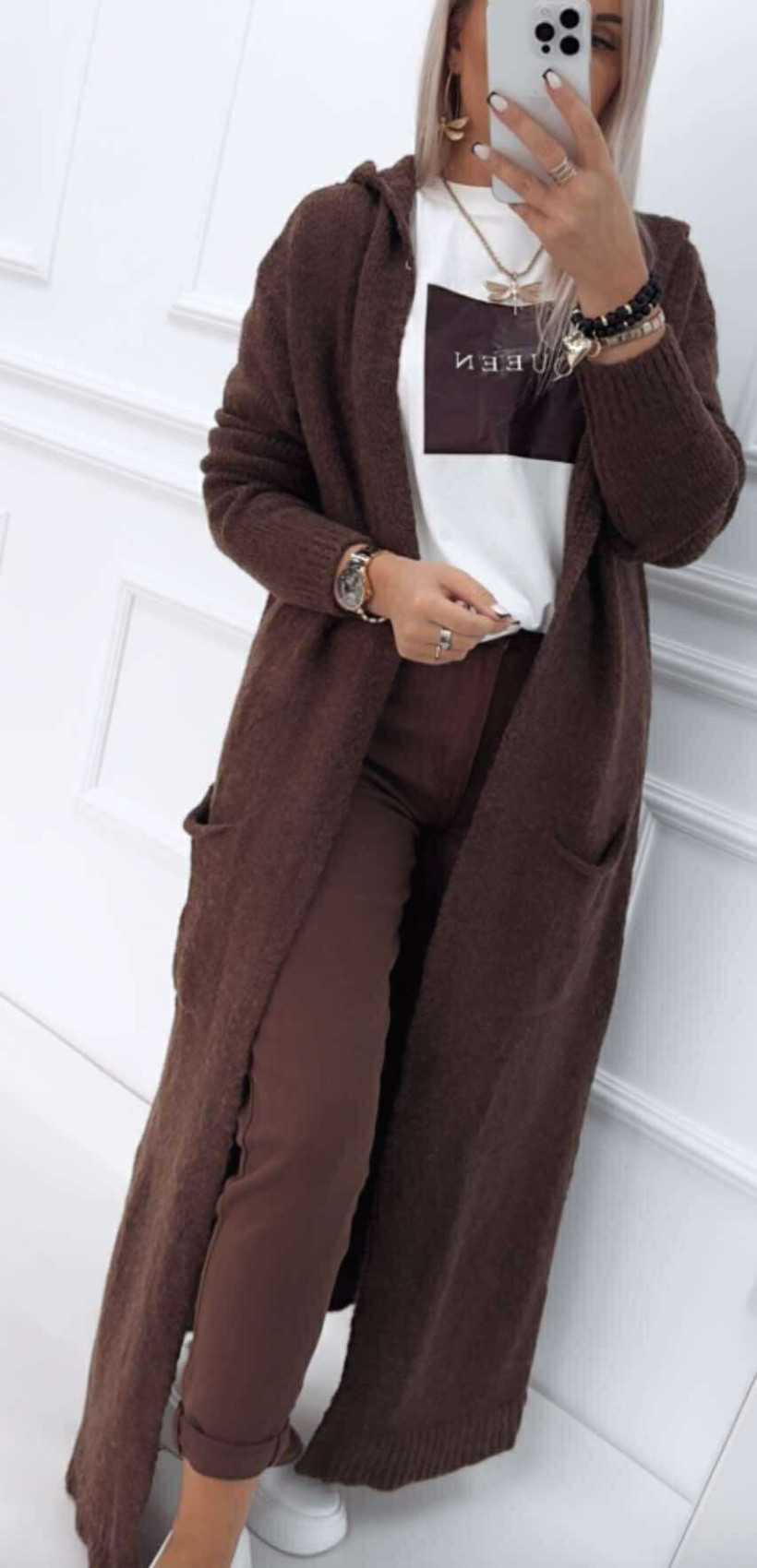 WYPRZEDAŻ Długa narzuta B0713 z kapturem