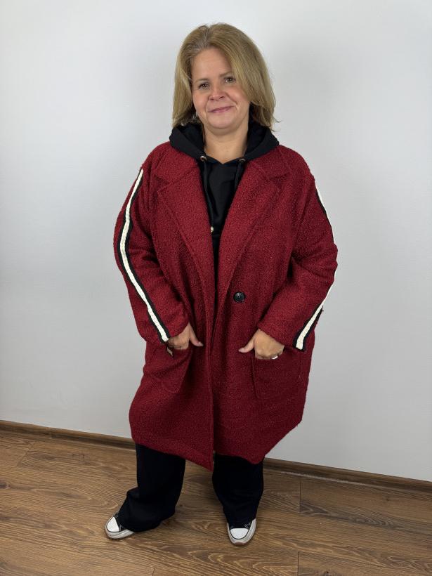 Italia nr IV - Płaszcz buklowy z lampasem na rękawie - 5599 - bordo