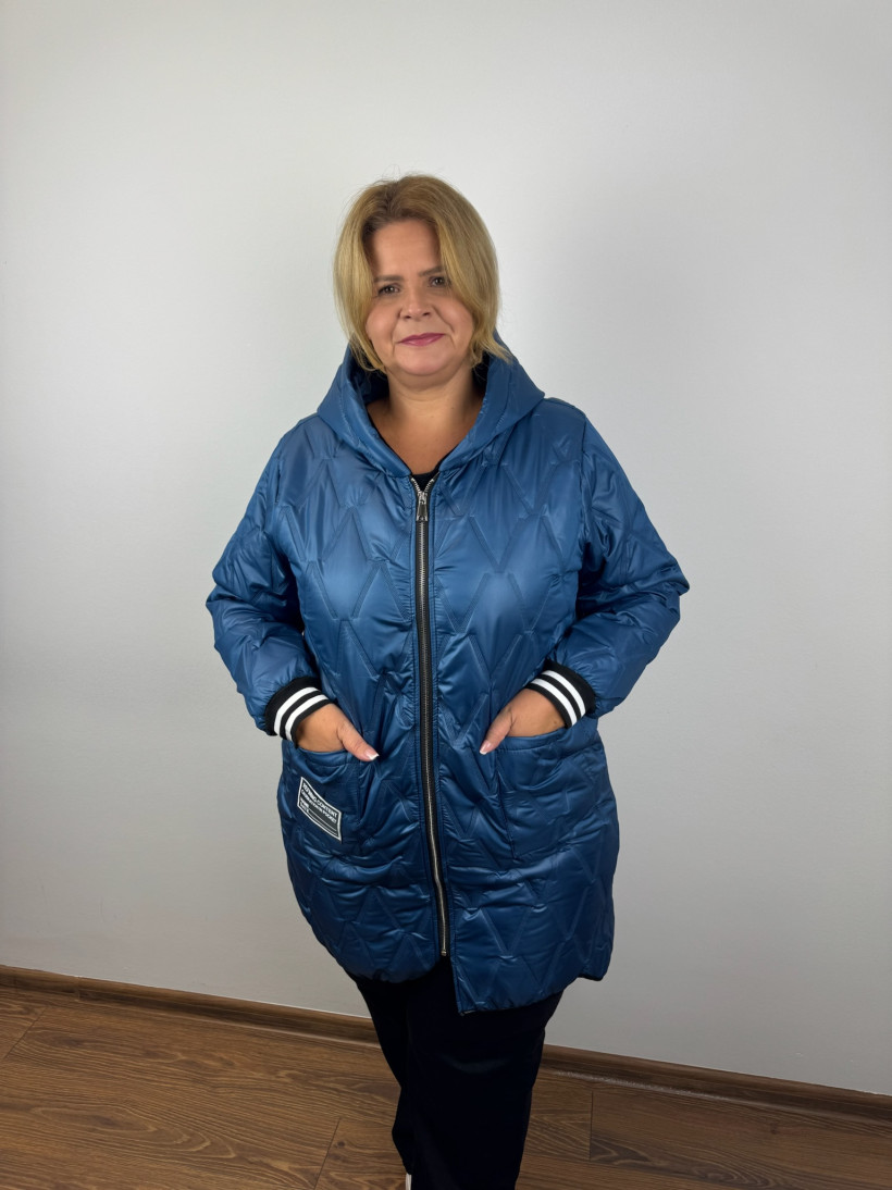 Italia nr IV - Kurtka długa z kapturem, ściągacz - 5393 - jeans