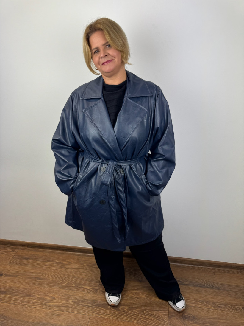 Italia nr IV - Płaszcz jednokolorowy ekoskórka - 36693 - granat