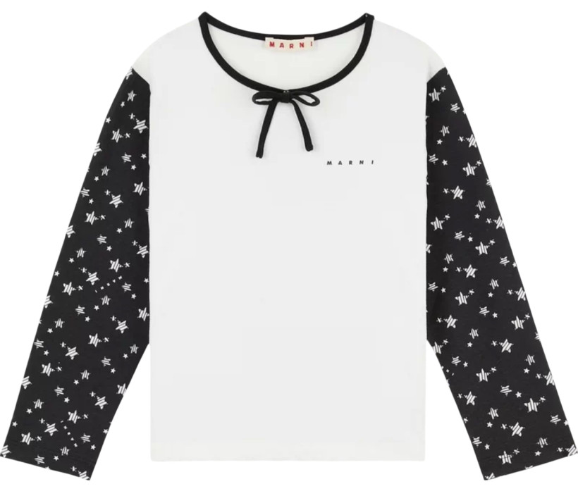 Long Marni MT249F MAGLIETTA biały czarne rękawy w gwiazdki