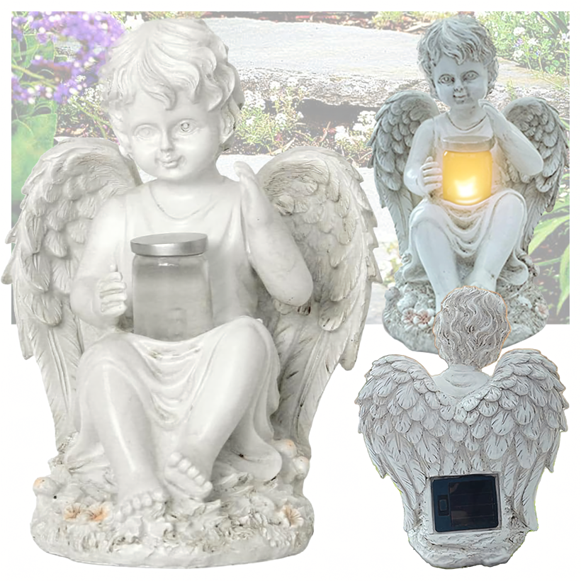 Figurka Aniołek Solarny LED – Świecznik Dekoracyjny do Ogrodu i na Grób 22cm