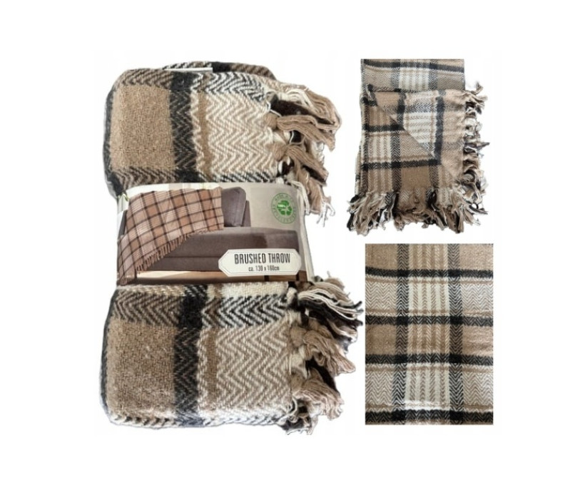 Miękki Bawełniany Koc / Narzuta / Pled z Frędzlami w Kratę 160x130 cm – 100% Bawełna mix kolorów