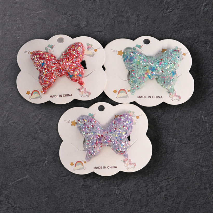 Spinka do włosów motyl – brokat 5 × 4 cm