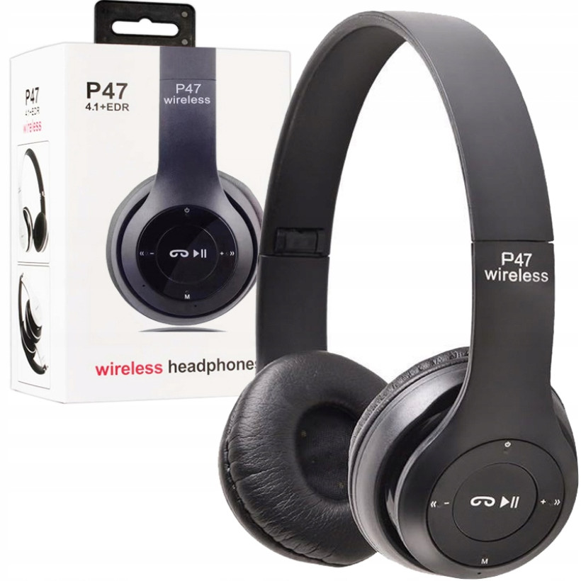 SŁUCHAWKI BEZPRZEWODOWE BLUETOOTH 5.0 MIKROFON CZYTNIK KART MP3 USB CZARNE