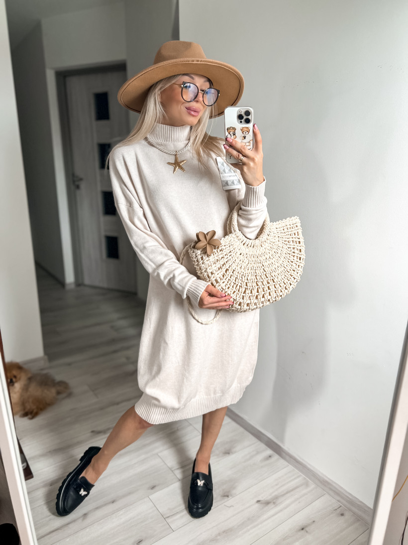 Sukienka dzianinowa beż F3687-A