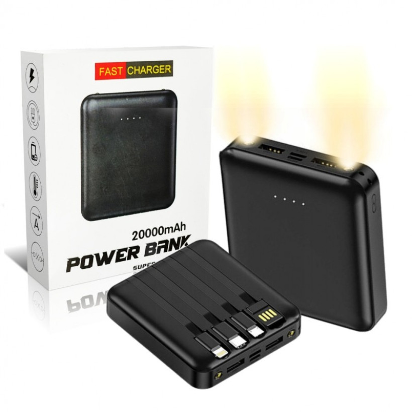 Mini Powerbank , microUSB, USB-C, Lightning, USB 20000 mAh z Przewodami