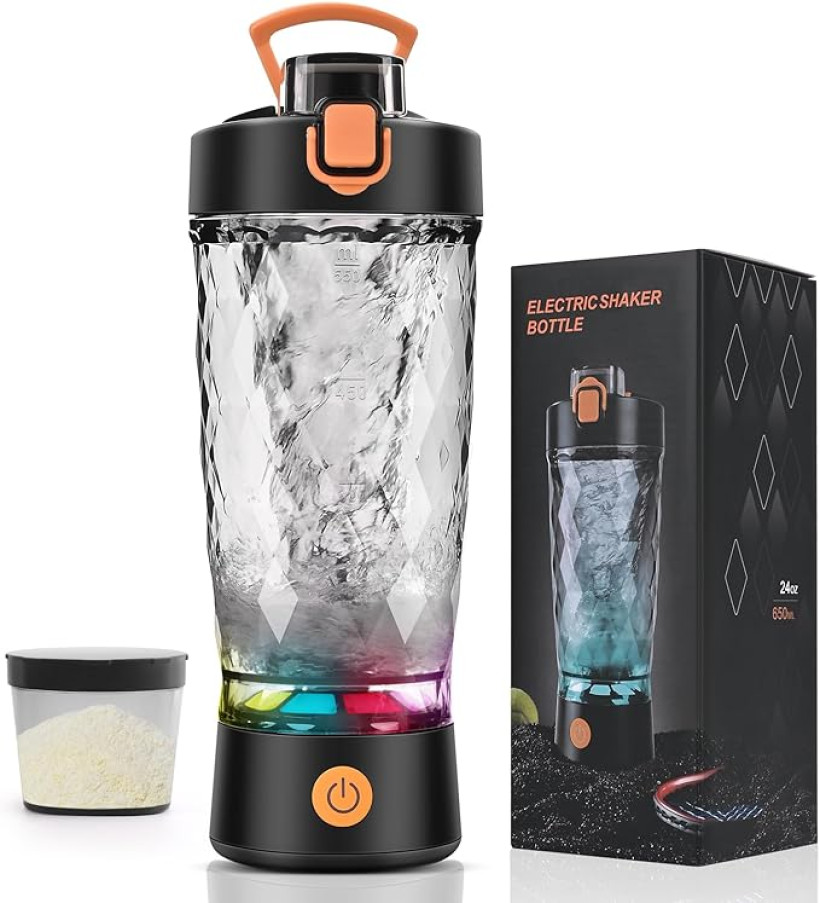 SZEJKER DO ODŻYWEK SHAKER ELEKTRYCZNY 650ML USB Z POJEMNIKIEM NA PROSZE