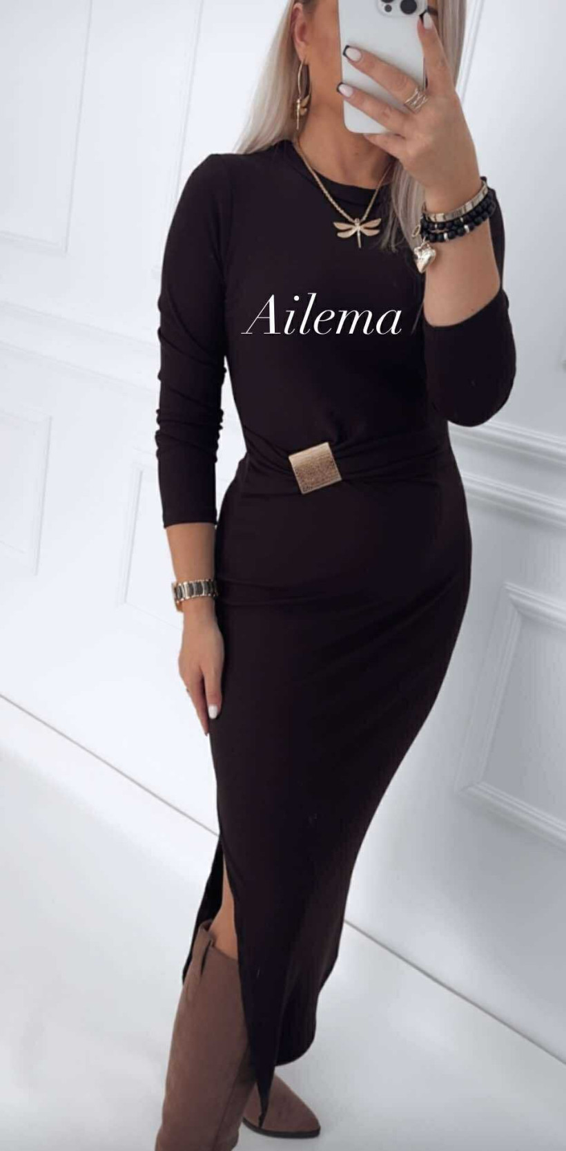 WYPRZEDAŻ Sukienka kk168 ozdobna blaszka w talii