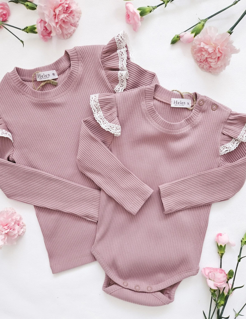 BODY/BLUZKA PRĄŻEK BRUDNY RÓŻ HELEN