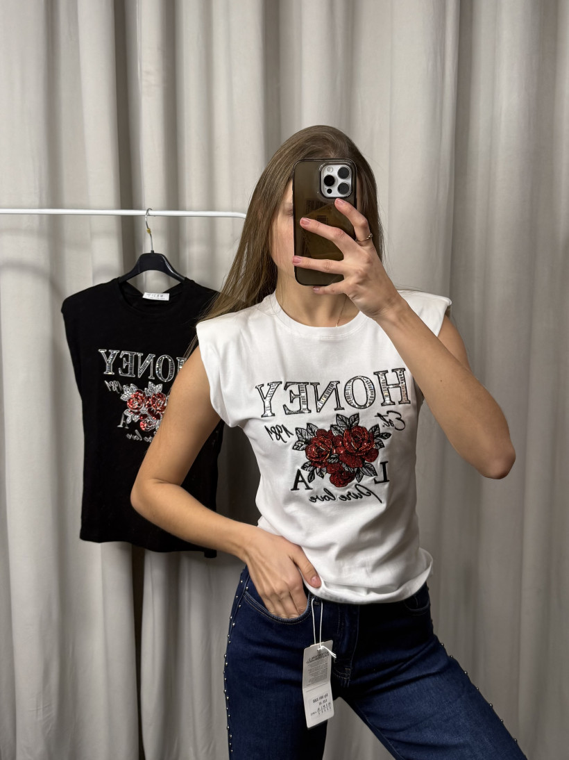 Bluzka róże w poduszkami na ramionach