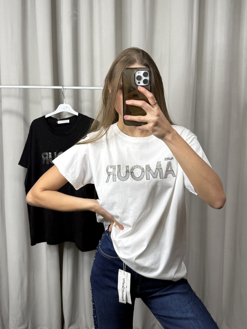 T-shirt Amour w diamenciki 