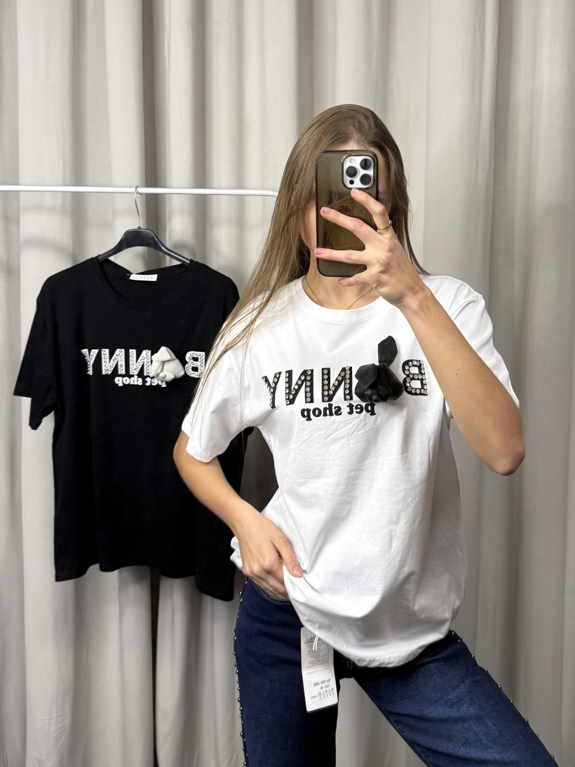 T-shirt bawełniany z króliczkiem 3D