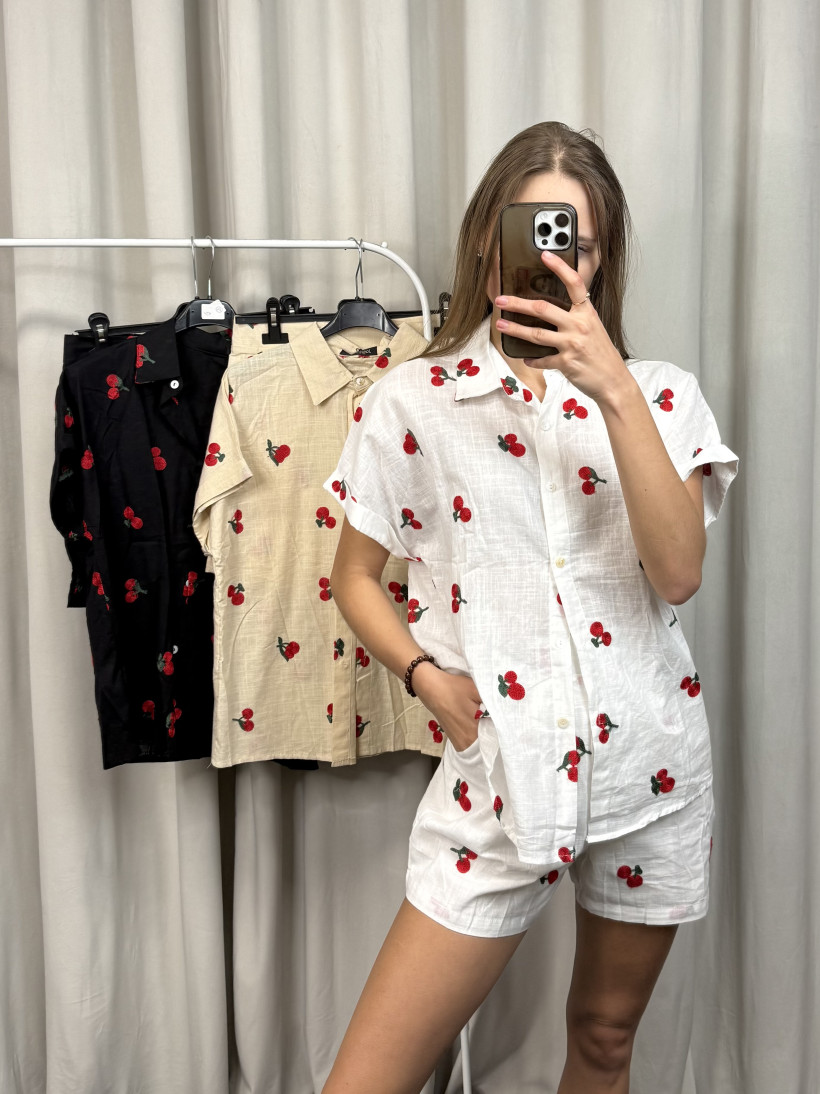 Komplet wisienki bawełna + len