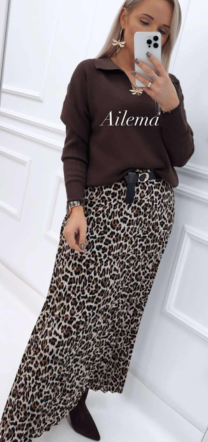 Spódnica plisowana midi kk186 duża pantera