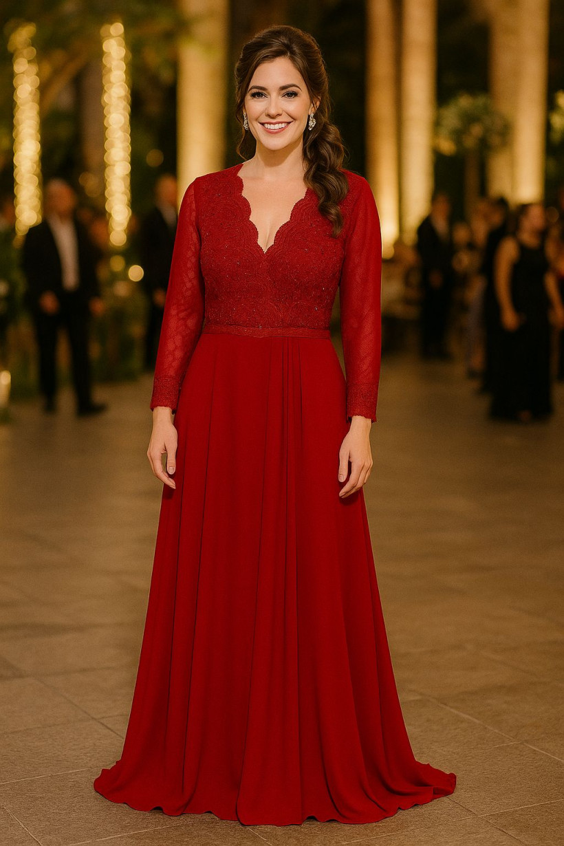 VESTIDO MANGA LONGA C/ RENDA