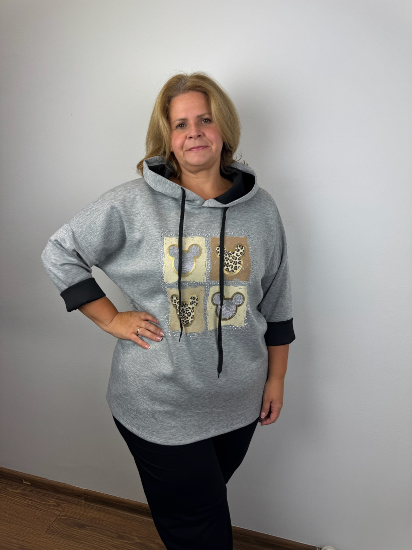 Italia nr IV - Bluza z kapturem, kostki z głową myszki, masełko - 25501 - popiel